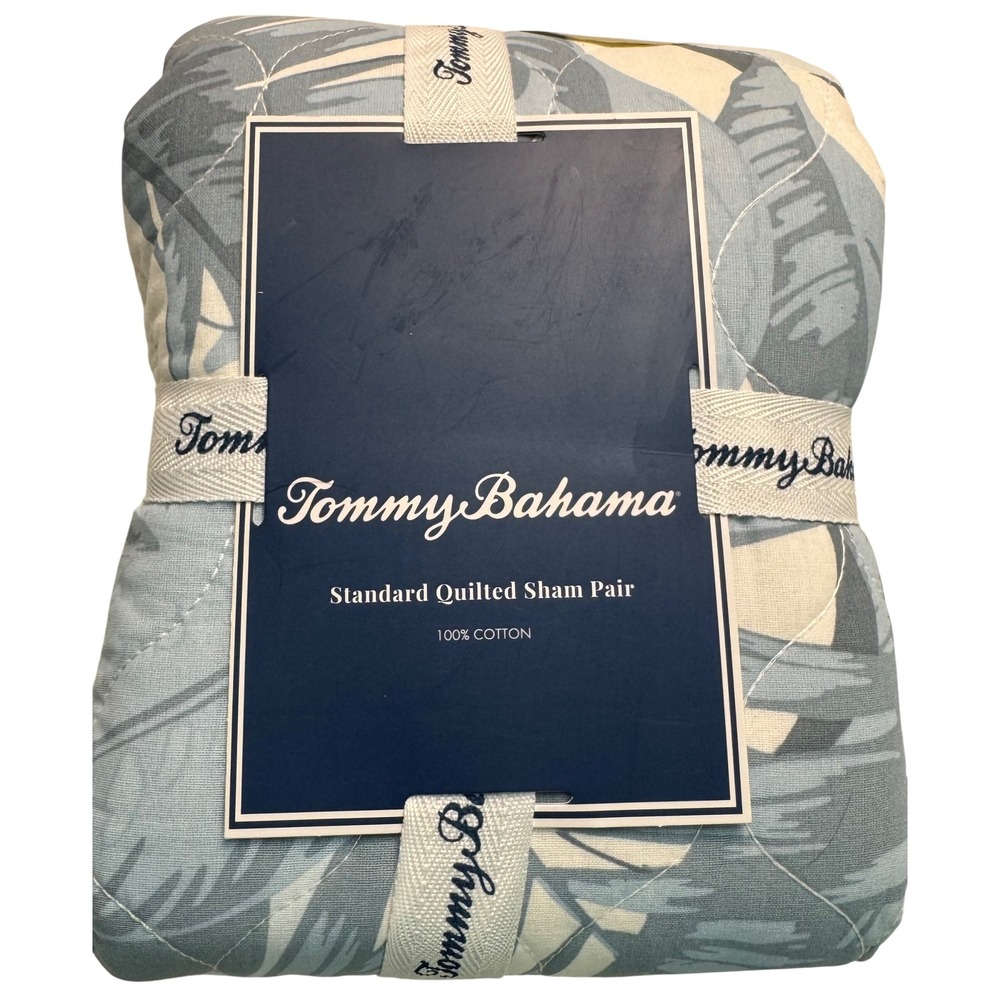 Tommy Bahama Palm Serenity Blue Standard Quilted Sham Pair 100% Cotton